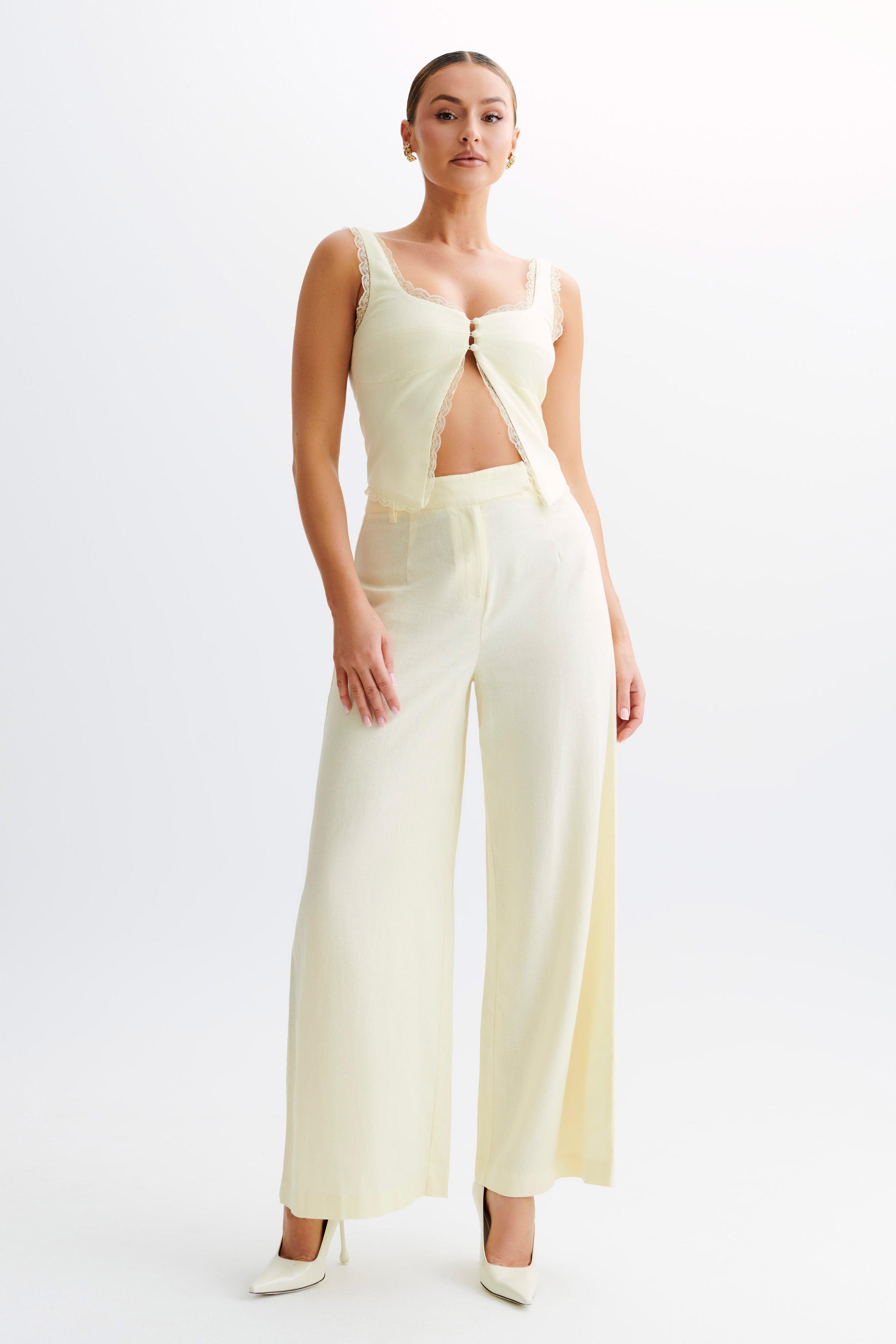 Franca Linen Wide Leg Pant - Lemon Sherbet Product Image