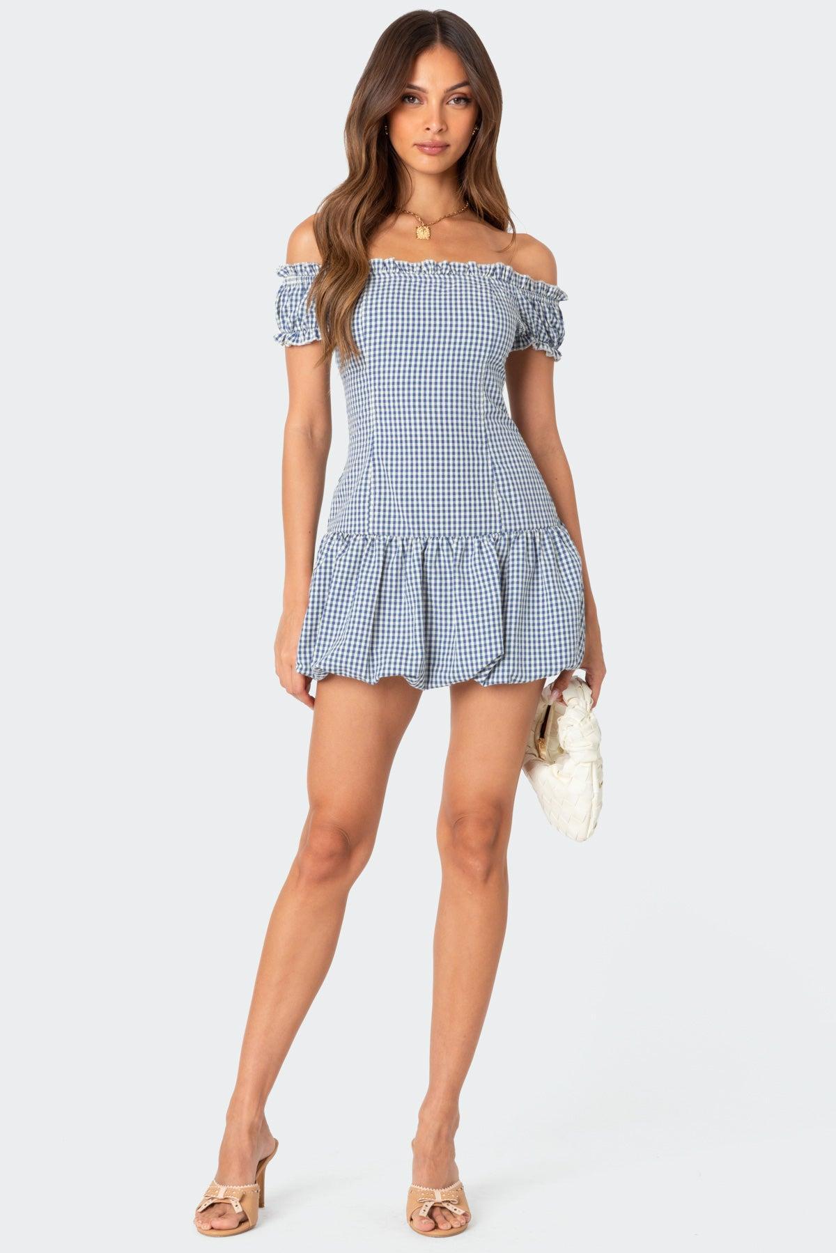 Gingham Off Shoulder Bubble Mini Dress product image