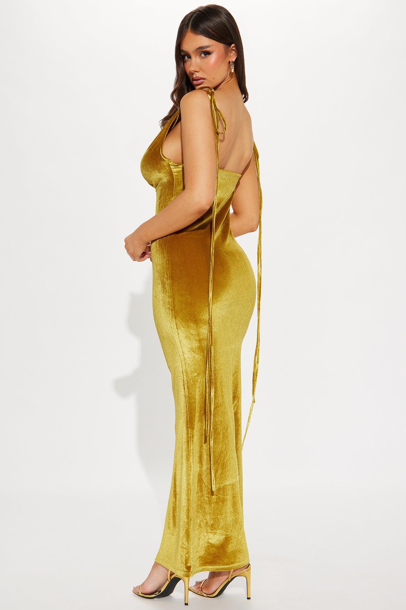 Bianca Velvet Maxi Dress - Chartreuse Product Image