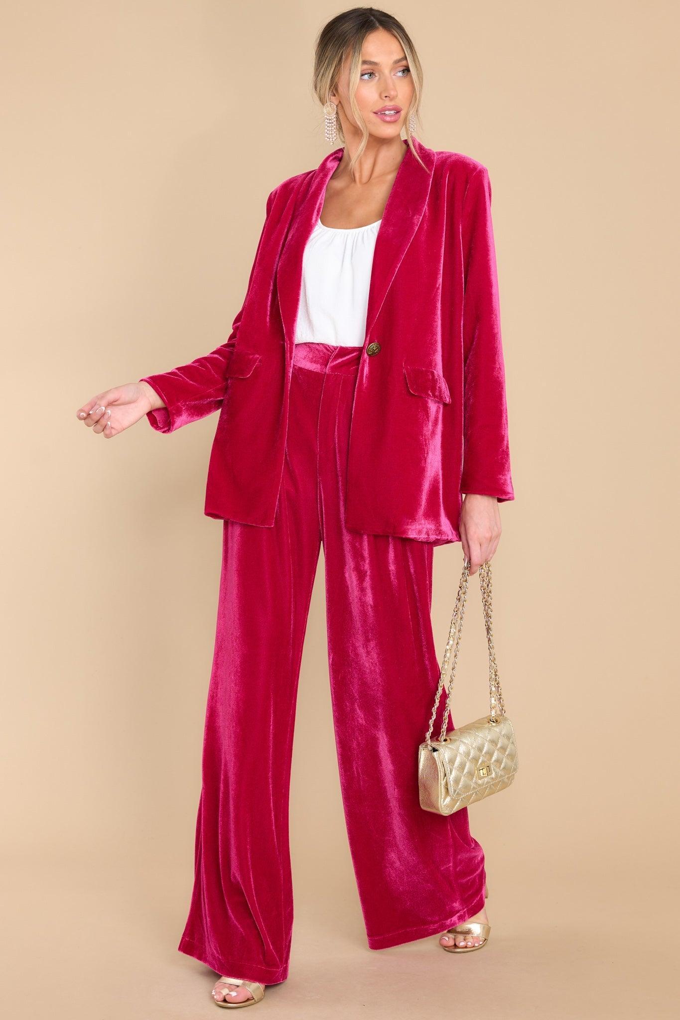 Aura Boss Babe Hot Pink Velvet Blazer Product Image