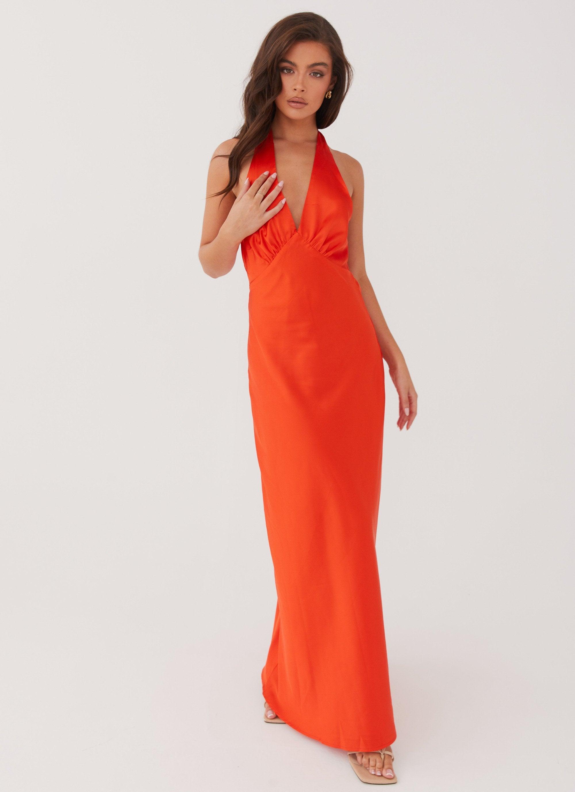 Heavy Hearted Satin Maxi Dress - Sunset Product Image