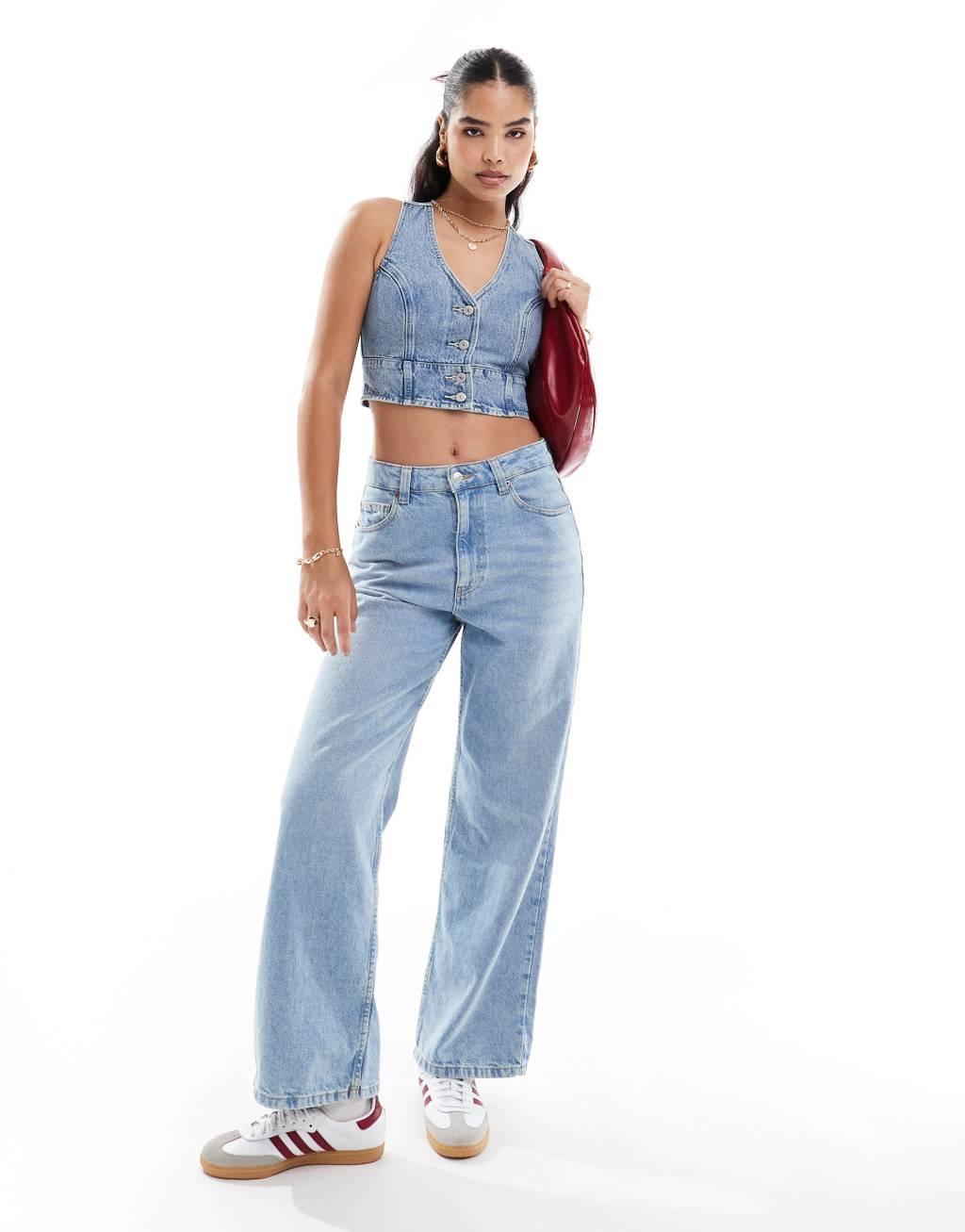 Levi's Mona denim corset crop top in mid blue Product Image