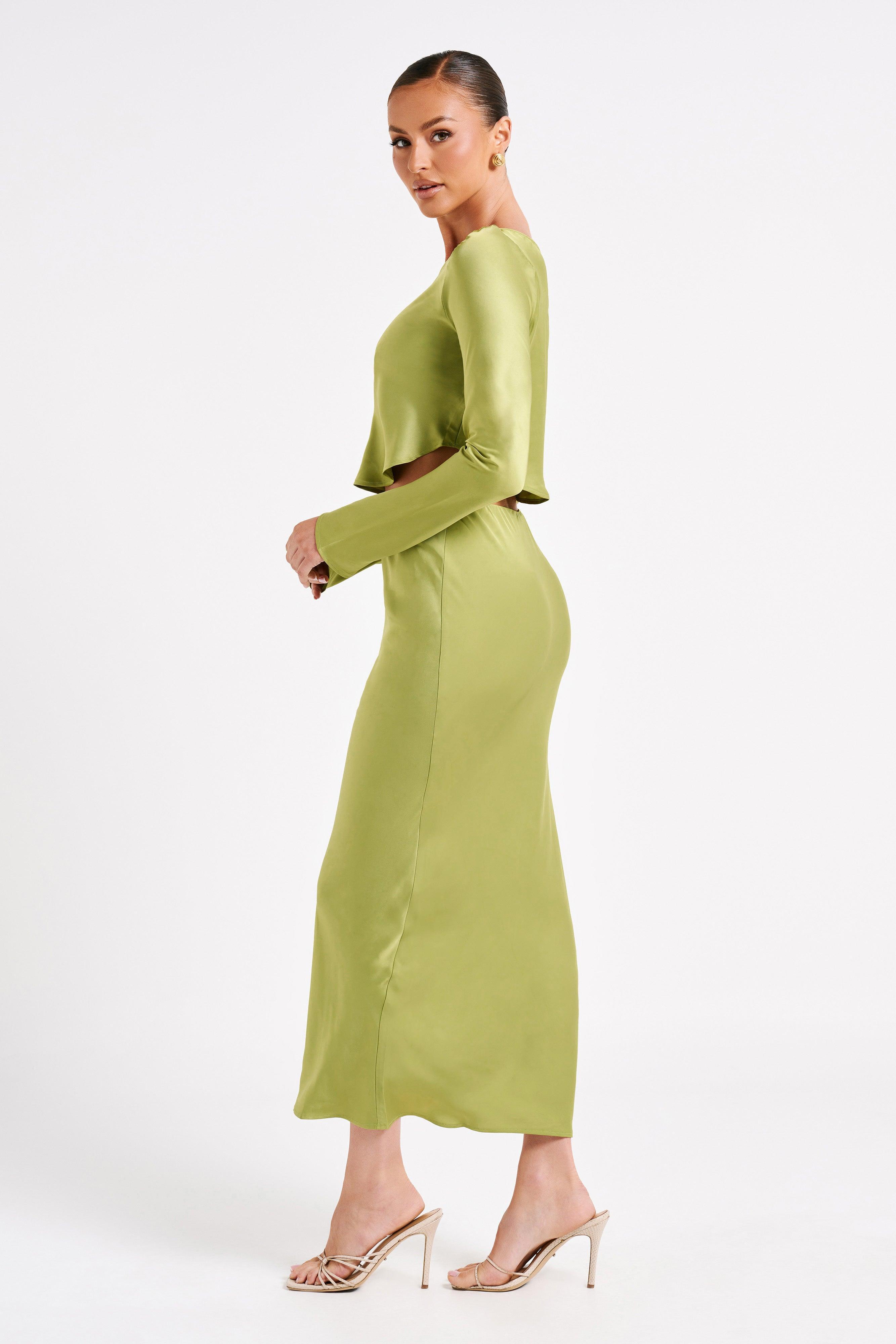 Violeta Satin Maxi Skirt - Parakeet Green Product Image