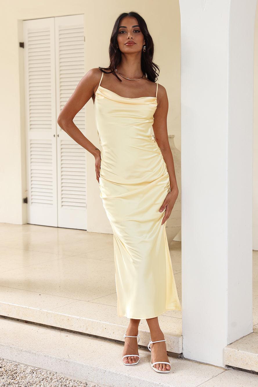 Keep Shining Satin Midi Dress Yellow Product Image