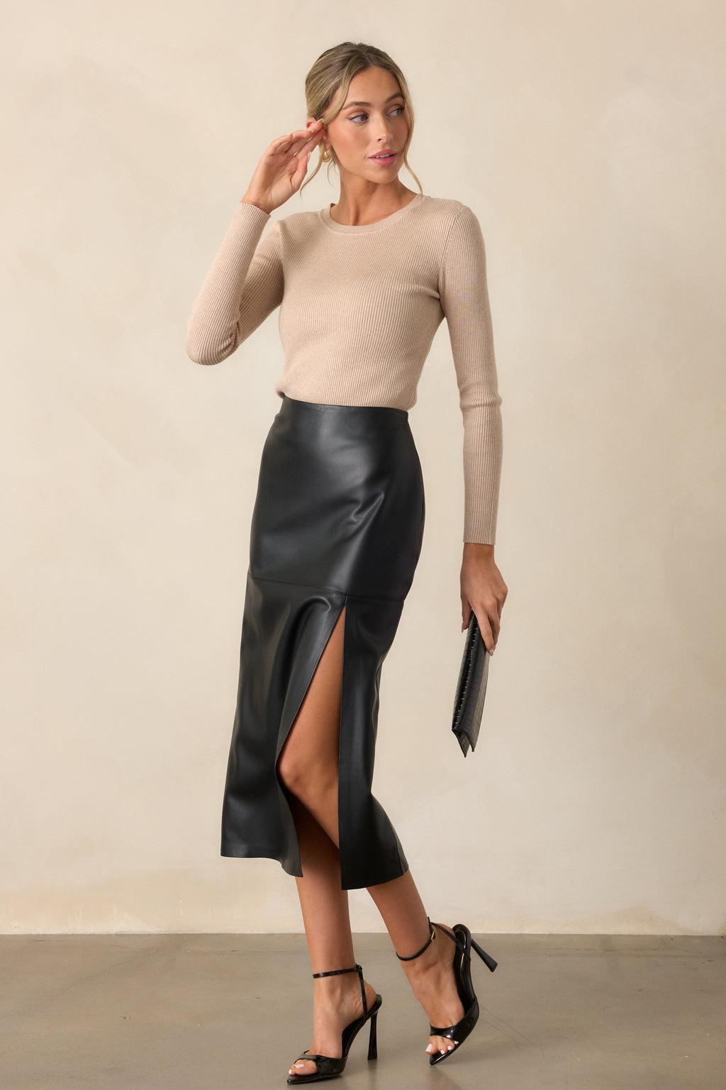 Z Supply Metropolitan Black Faux Leather Midi Skirt Product Image