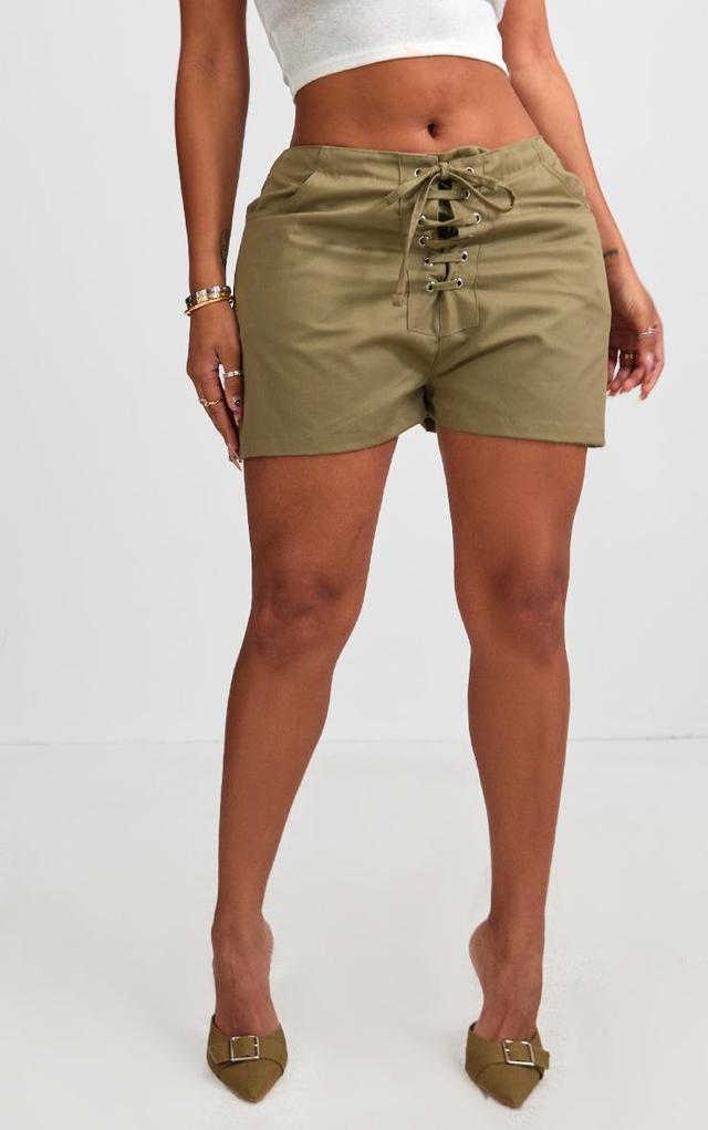 Shape Khaki Lace Up Front Twill Shorts Product Image