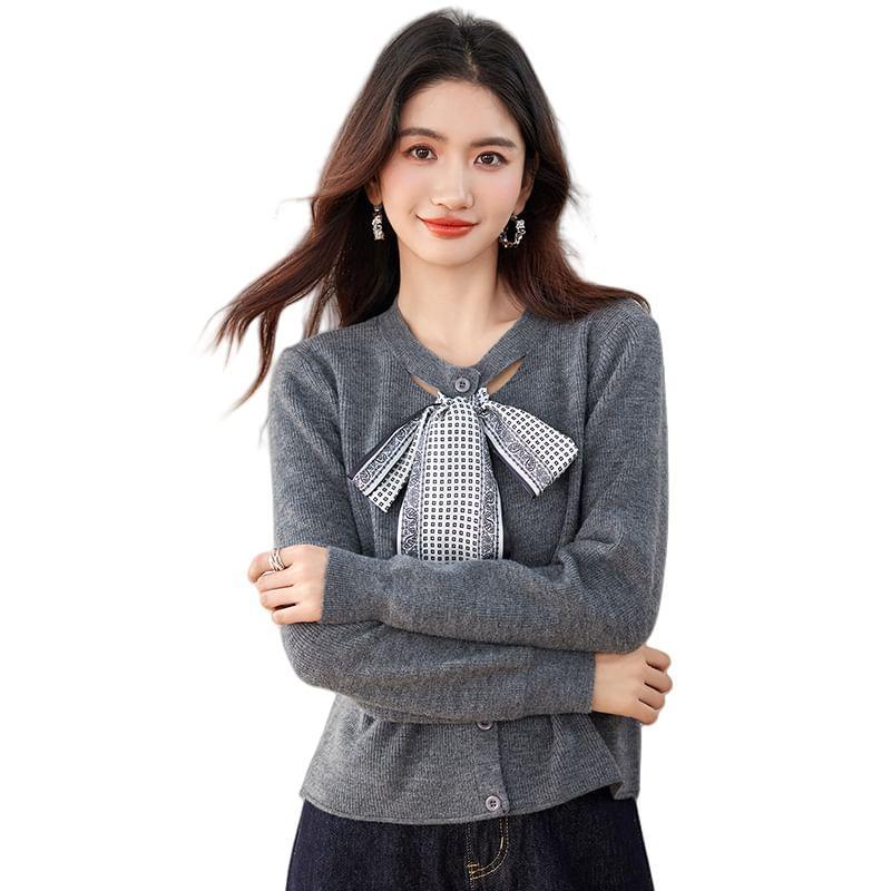 Ribbon Front Button-Up Cardigan Product Image