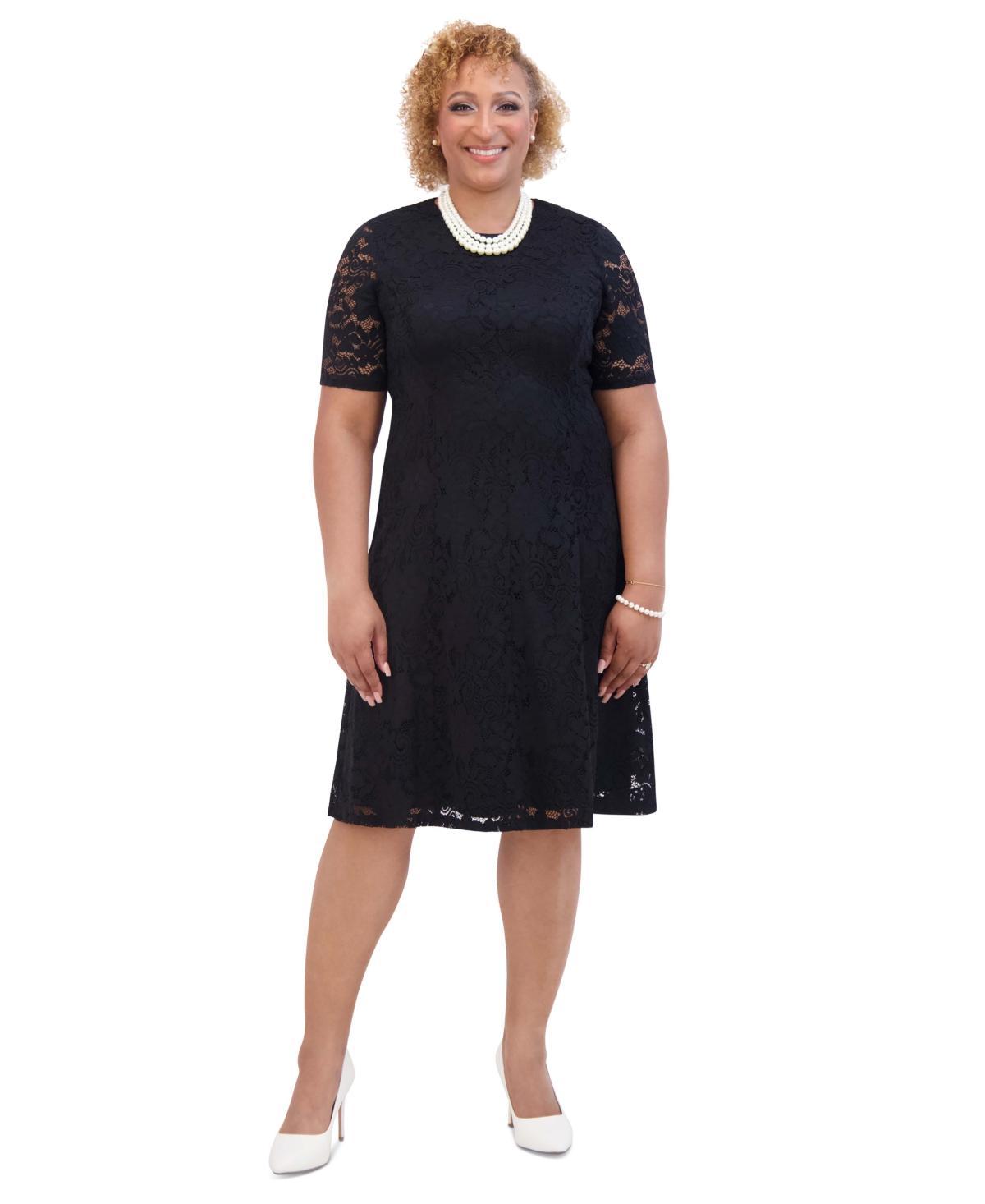 Kasper Womens Lace Short-Sleeve Scoop-Neck Dress Product Image