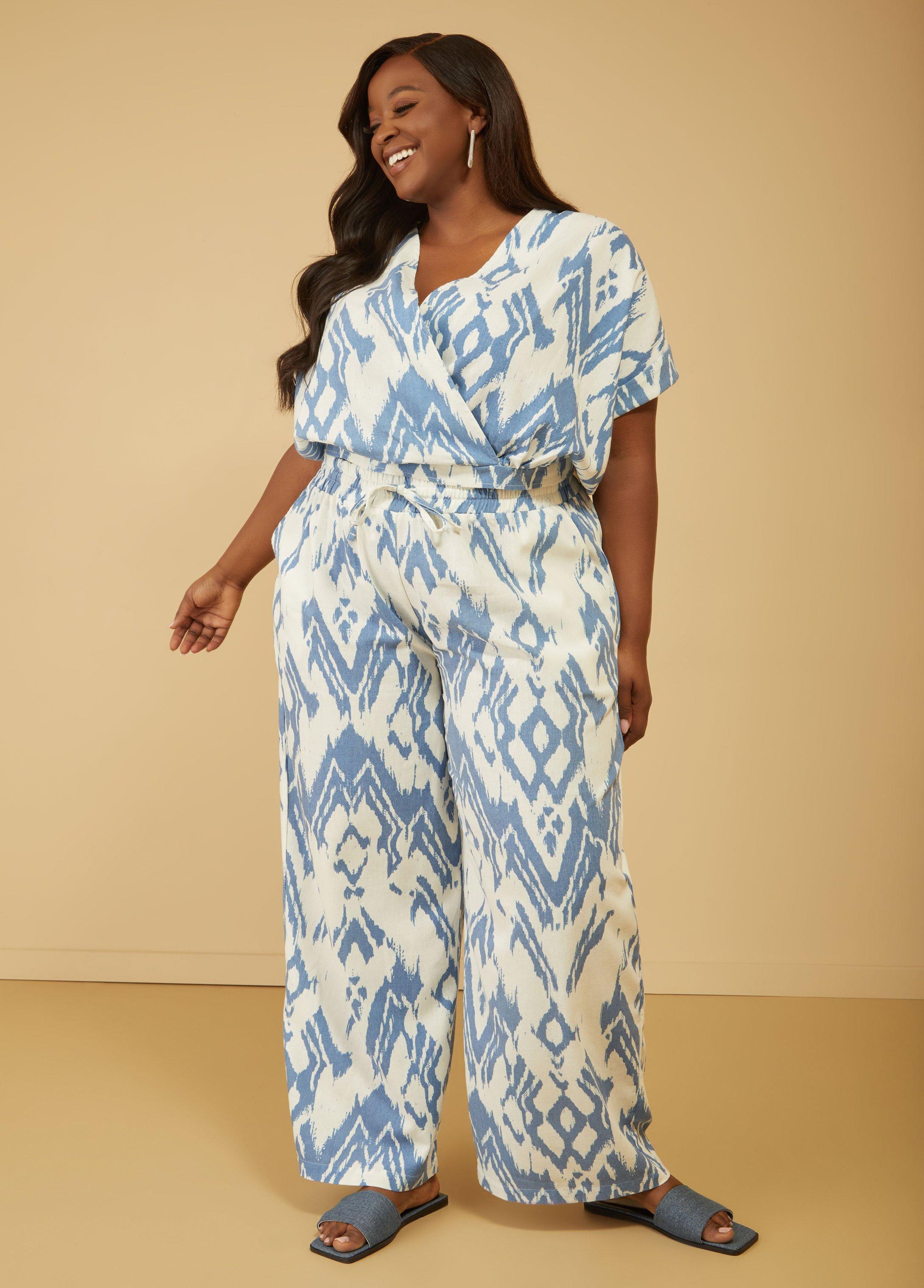 Plus Size Ikat Print Wide Leg Pants Ashley Stewart Product Image