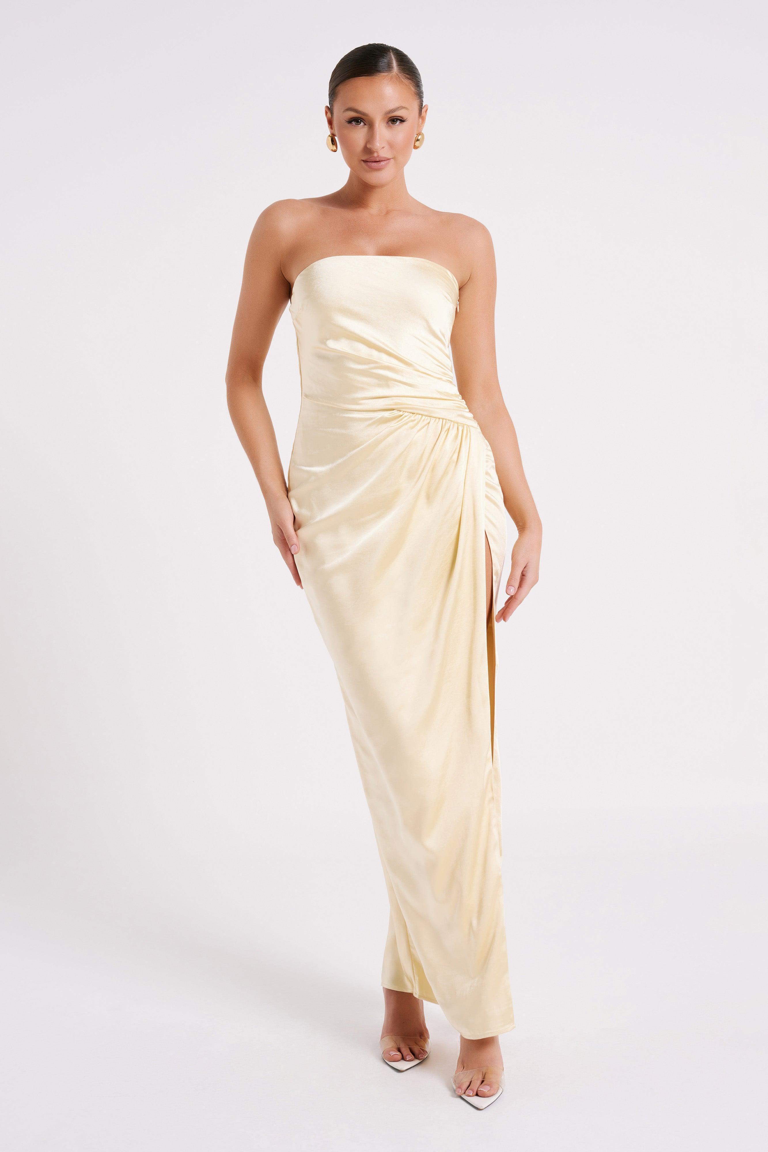 Aminah Draped Strapless Maxi Dress - Butter Product Image