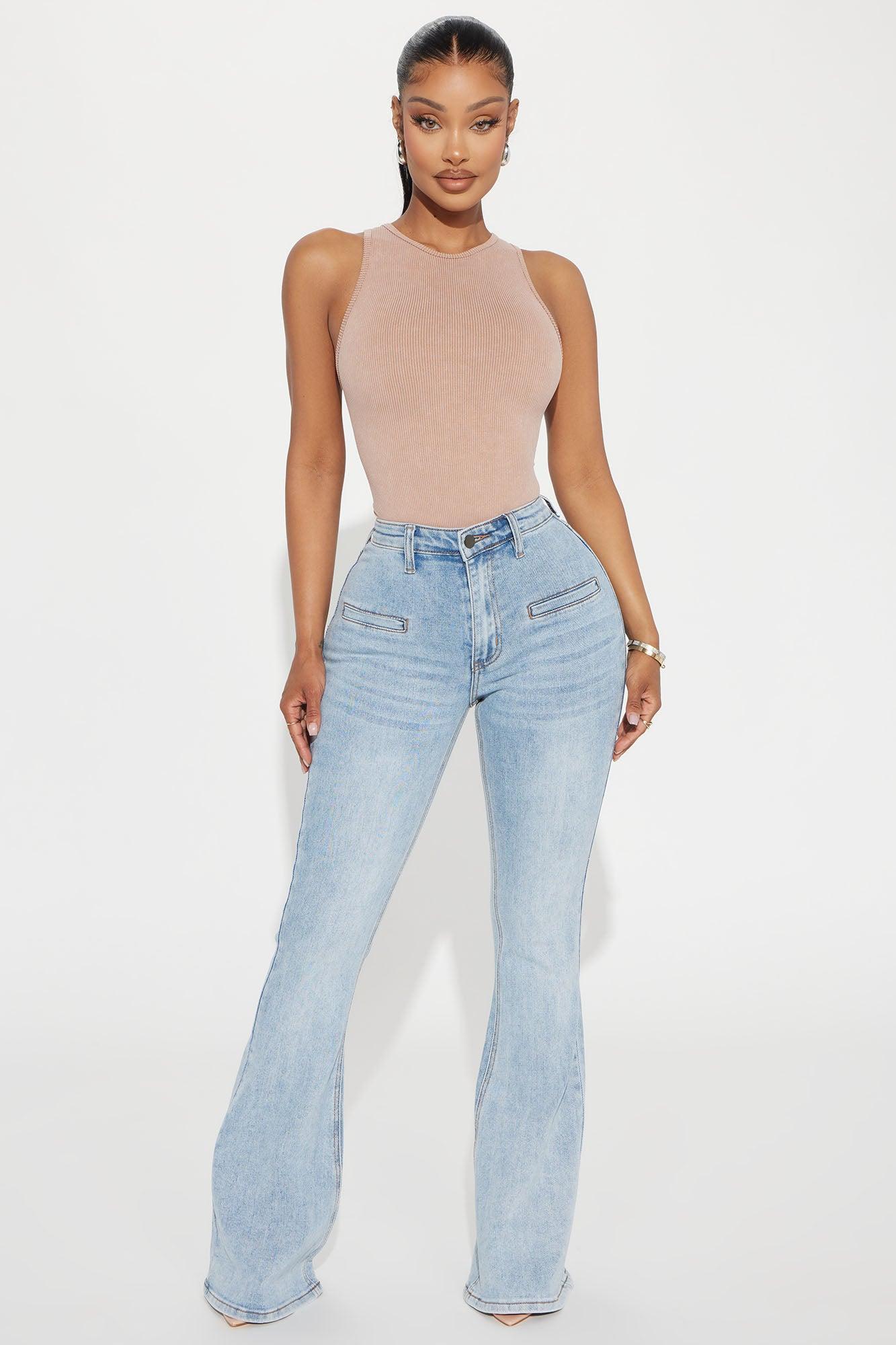 She Means Business Stretch Flare Jeans - Light Wash product image