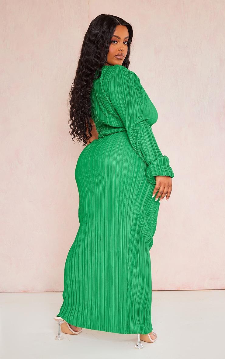 Plus Bright Green Plisse One Shoulder Ruched Midaxi Dress Product Image