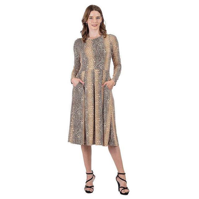 Womens 24Seven Comfort Apparel Animal Print Long Sleeve Midi Dress Product Image