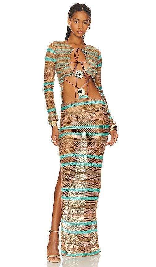 Jaded London Allure Stripe Knitted Maxi Dress Size XS. Product Image