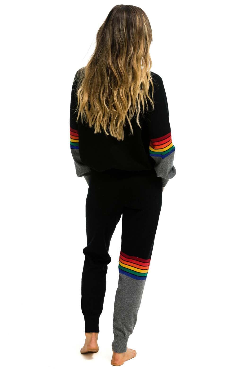 RAINBOW STRIPE CASHMERE LIGHT SWEATER PANT	- BLACK // CHARCOAL Female Product Image