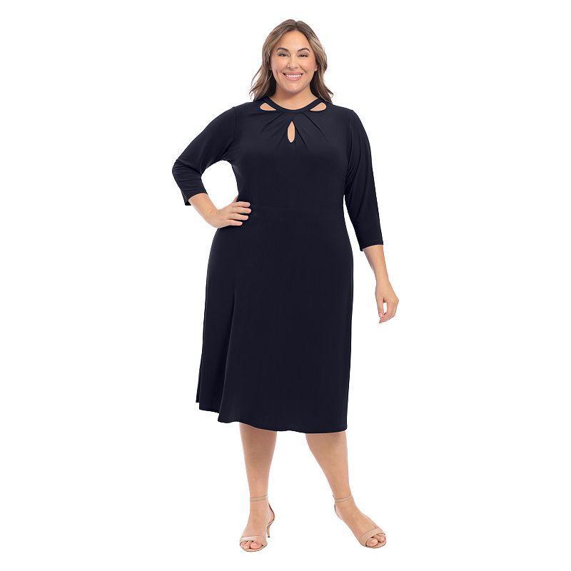 Plus Size London Times Multi Keyhole Midi Dress, Womens Blue Product Image