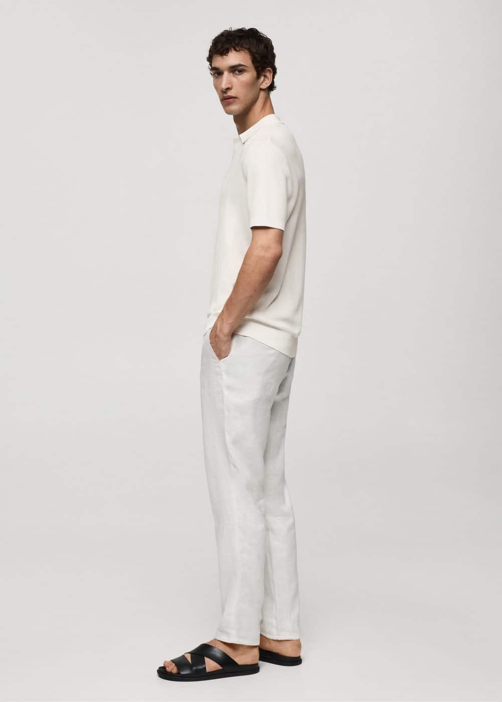 MANGO MAN - Ribbed knit polo shirt off whiteMen Product Image