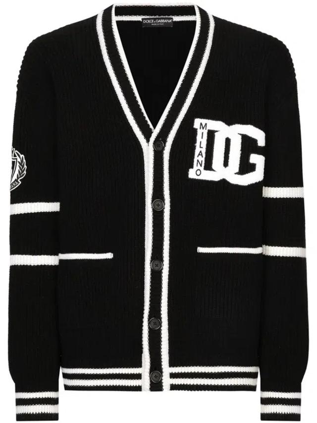 Intarsia-knit Cardigan In Nero Product Image