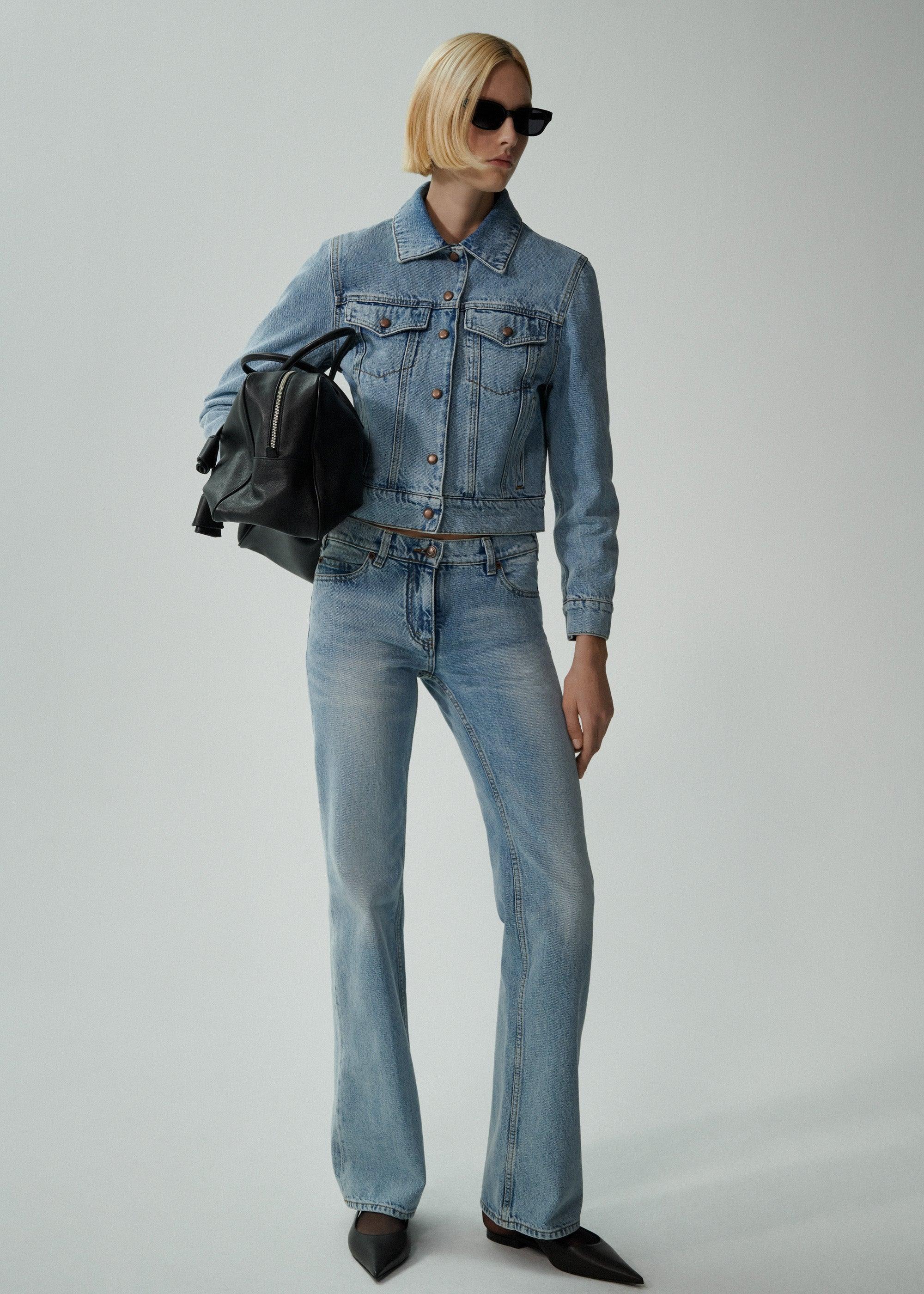 Low-rise flare denim pants in faded blue Product Image