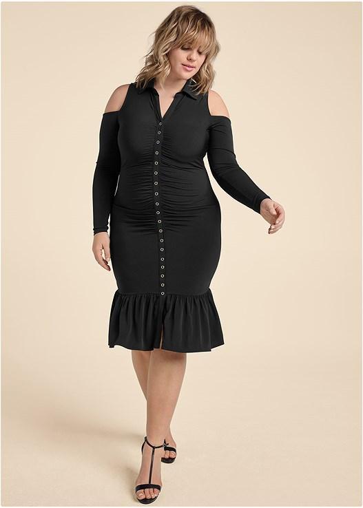 Cold-Shoulder Button-Front Dress Product Image