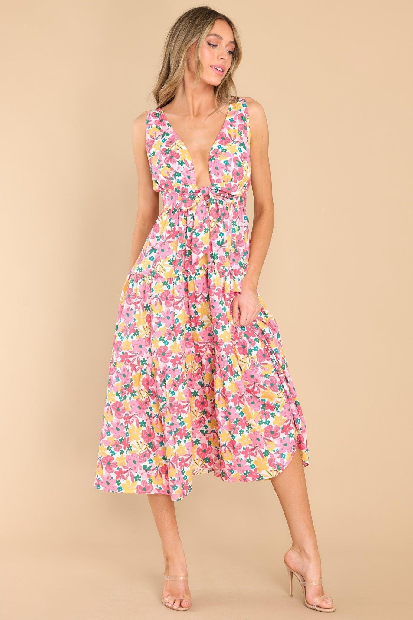 Sweetest Showers Pink Multi Floral Midi Dress Product Image