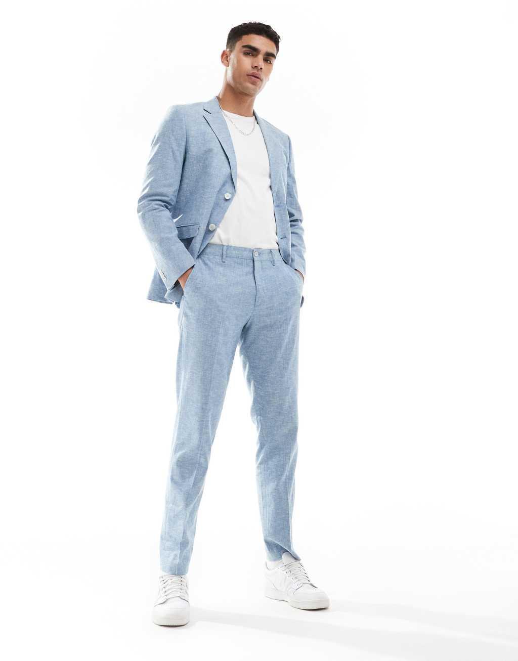 Jack & Jones Premium linen mix slim fit pants in light blue product image