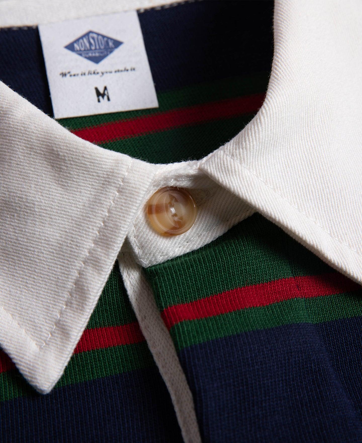 Classic Fit Striped Jersey Rugby Shirt - Green/Navy/Red Product Image