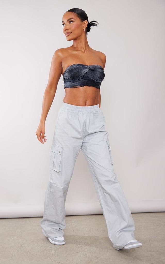 Charcoal Textured Twist Front Crop Top Product Image