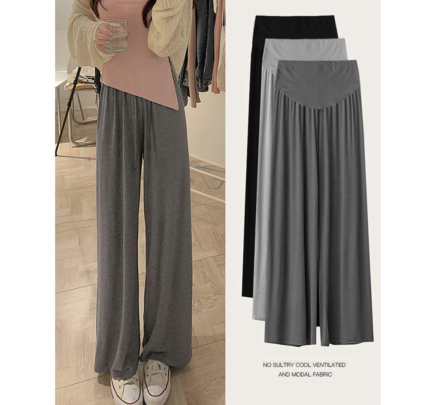 Maternity High Waist Plain Wide Leg Pants Product Image