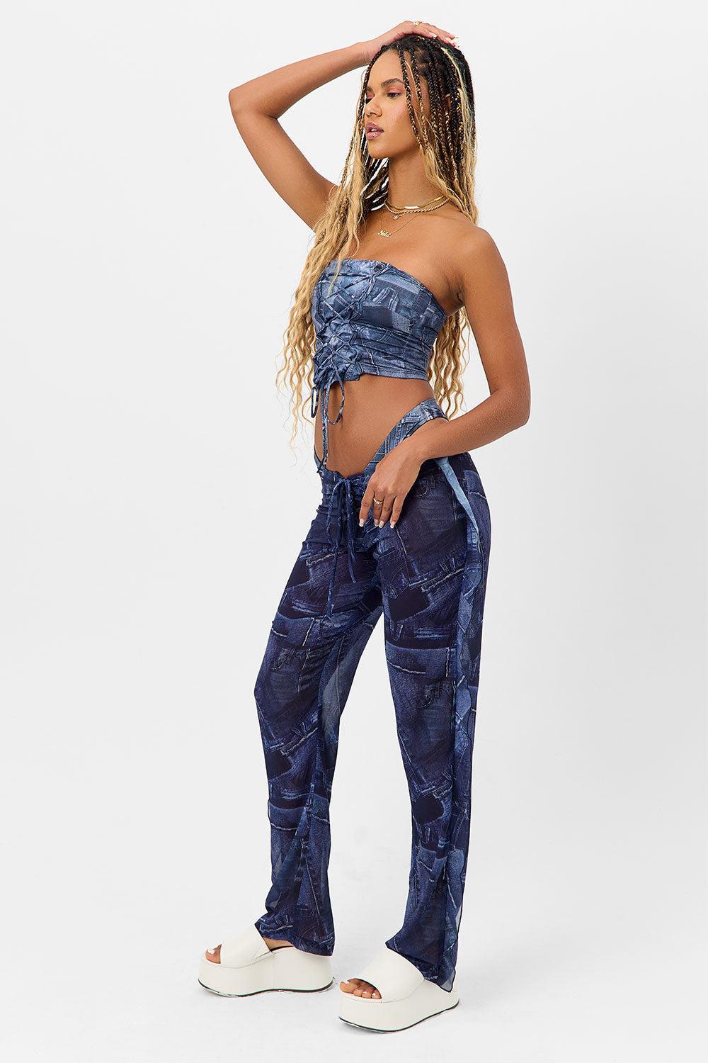 Molly Low Rise Pants - Blue Jean Product Image