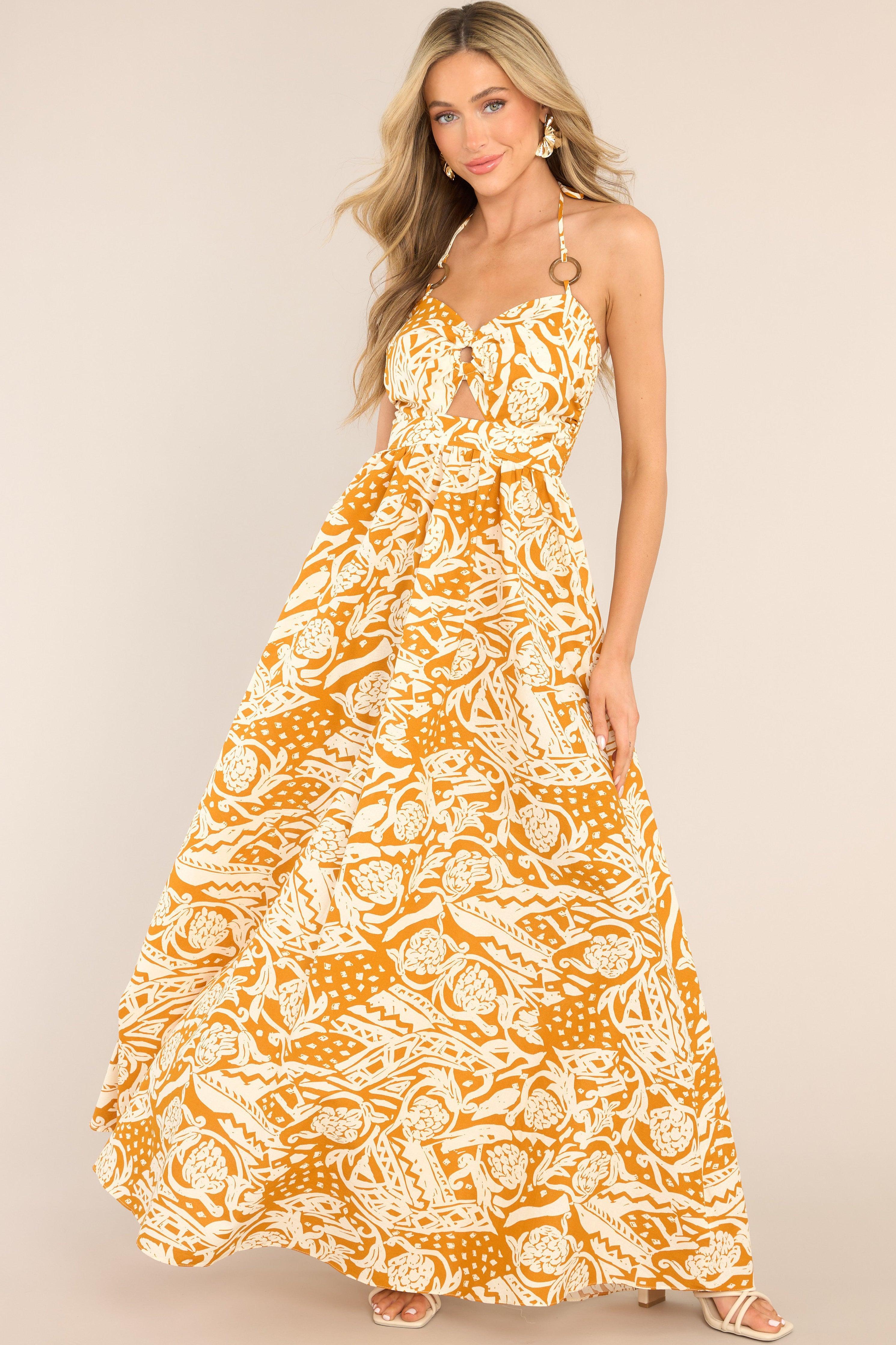 The Same Place Mustard Print Maxi Dress Yellow Product Image