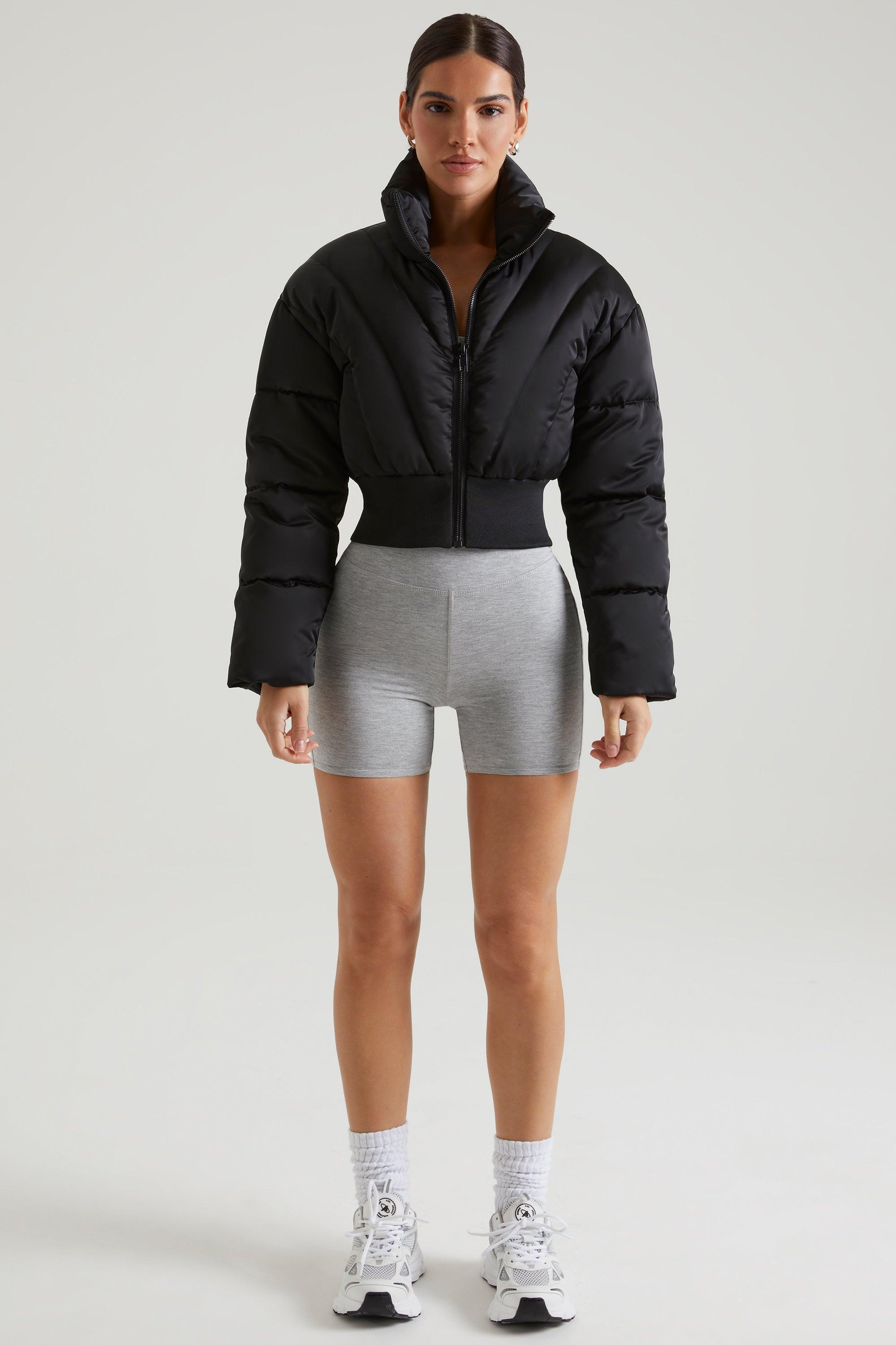 Ribbed Puffer Jacket in Black Product Image