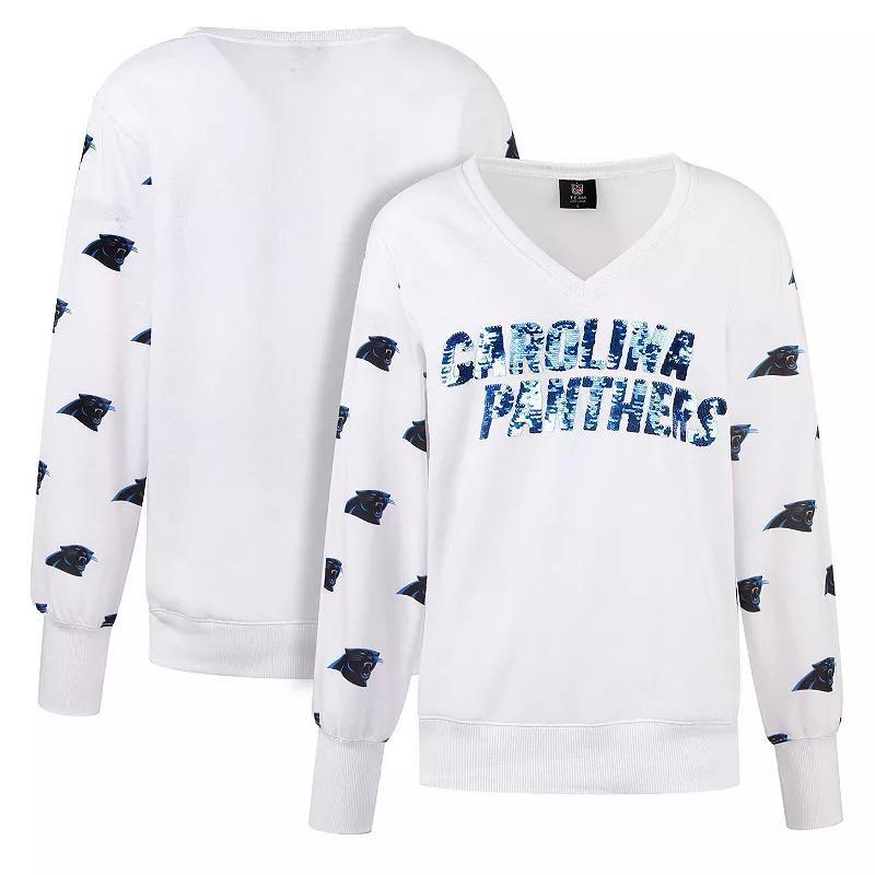 Womens Cuce Carolina Panthers Sequin Fleece V-Neck T-Shirt Product Image