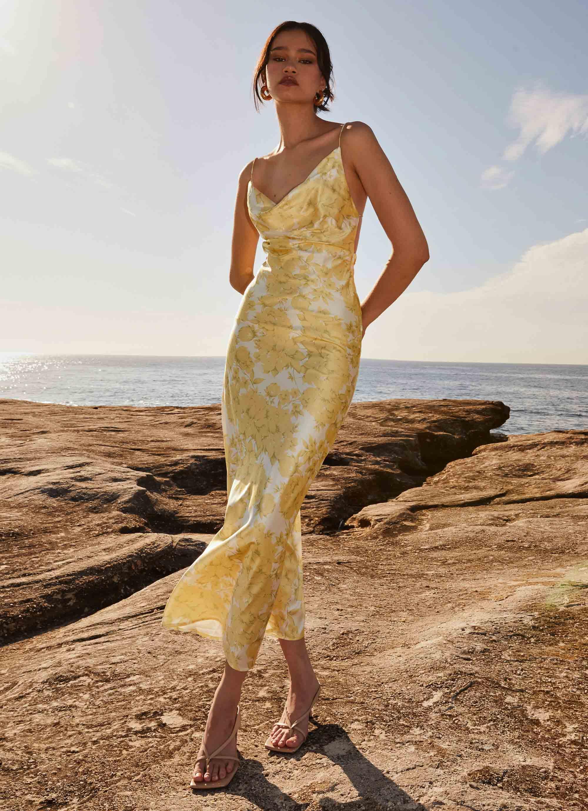 Coastal Escape Satin Maxi Dress - Daffodil Product Image