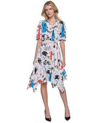 Women's Printed Bungee-Sleeve Shirt Dress Product Image