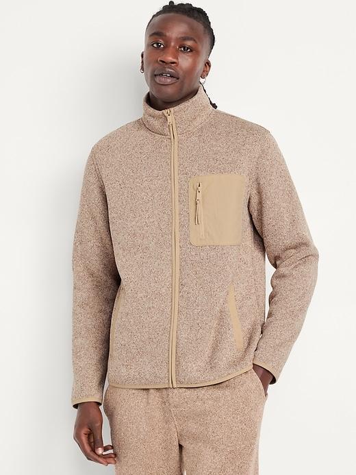 Sherpa-Lined Sweater Fleece Zip Jacket Product Image