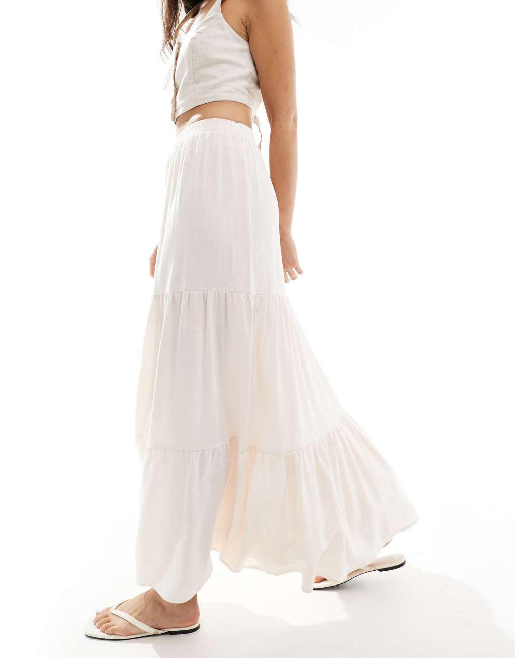 Miss Selfridge tiered maxi skirt in linen Product Image