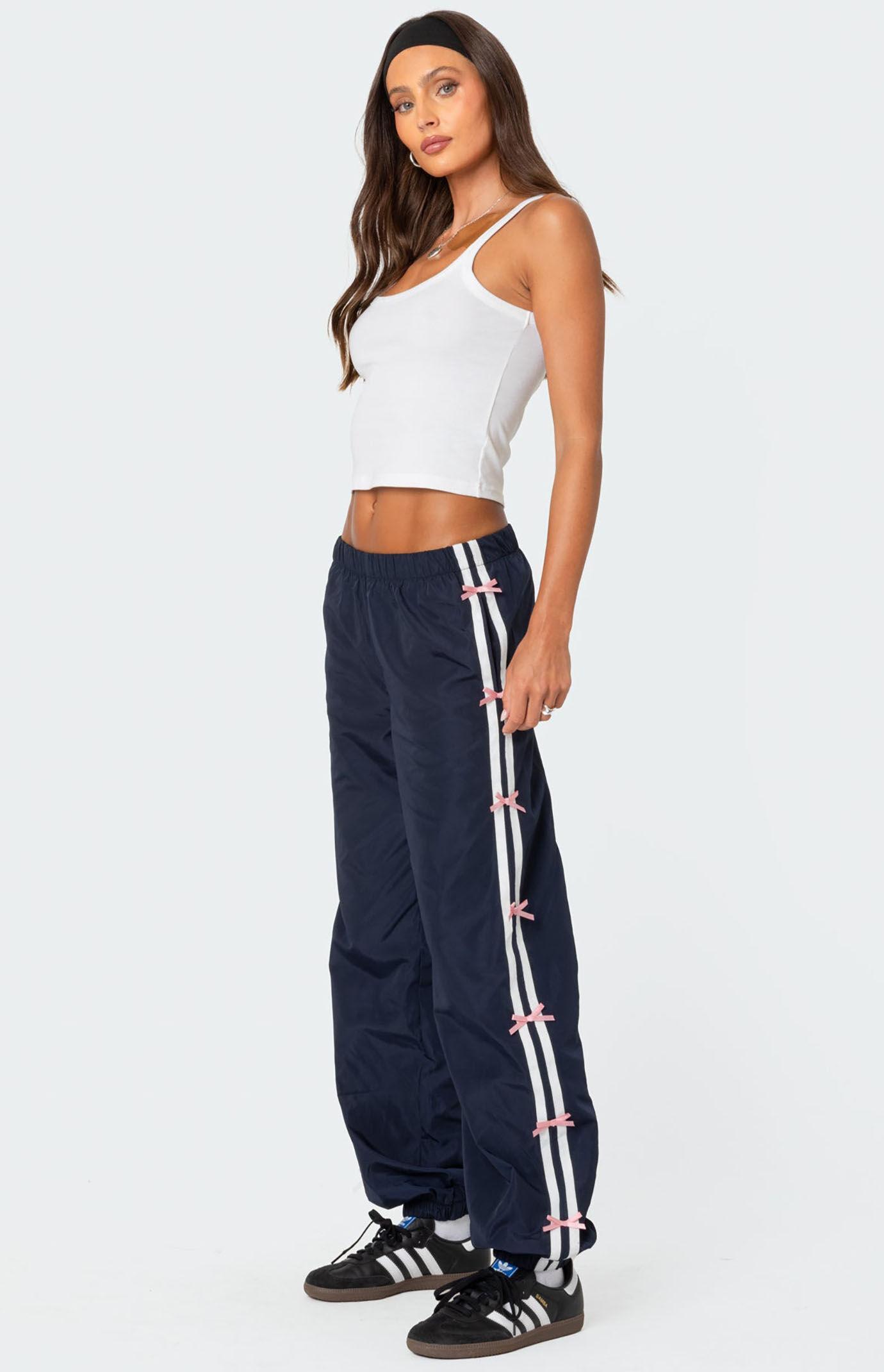 Edikted Women's Bow Stripe Nylon Track Pants Product Image