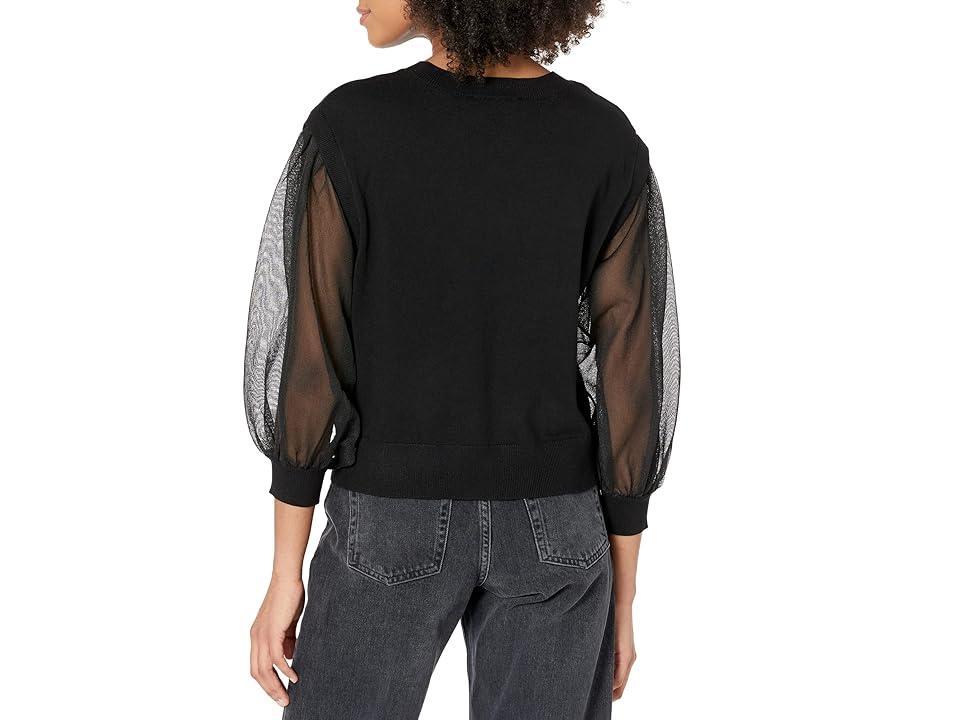 DKNY Sheer Sleeve Mixed Media Sweater Product Image