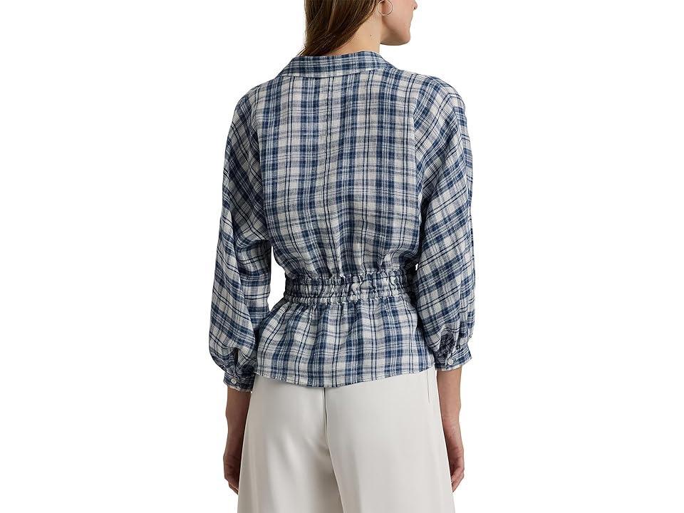 Women's Linen Blouson-Sleeve Peplum Blouse Product Image