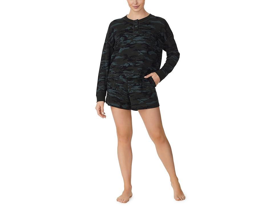 Sanctuary Long Sleeve Cropped Henley and Boxer (Camo) Women's Pajama Sets Product Image