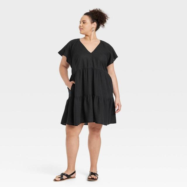 Womens Flutter Short Sleeve Mini Skater Dress - Universal Thread Black 4X Product Image