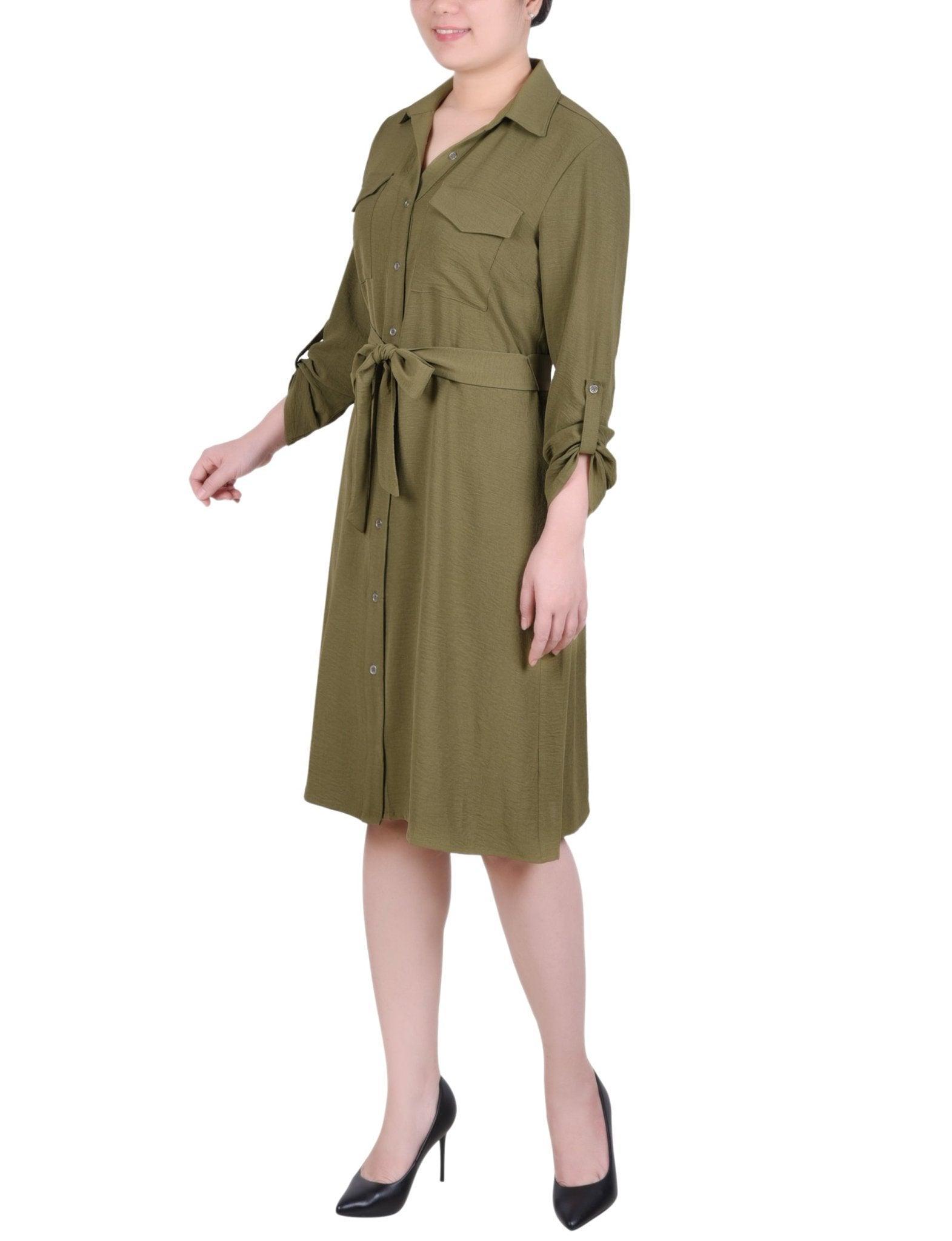 Long Roll Tab Sleeve Shirtdress - Petite Product Image