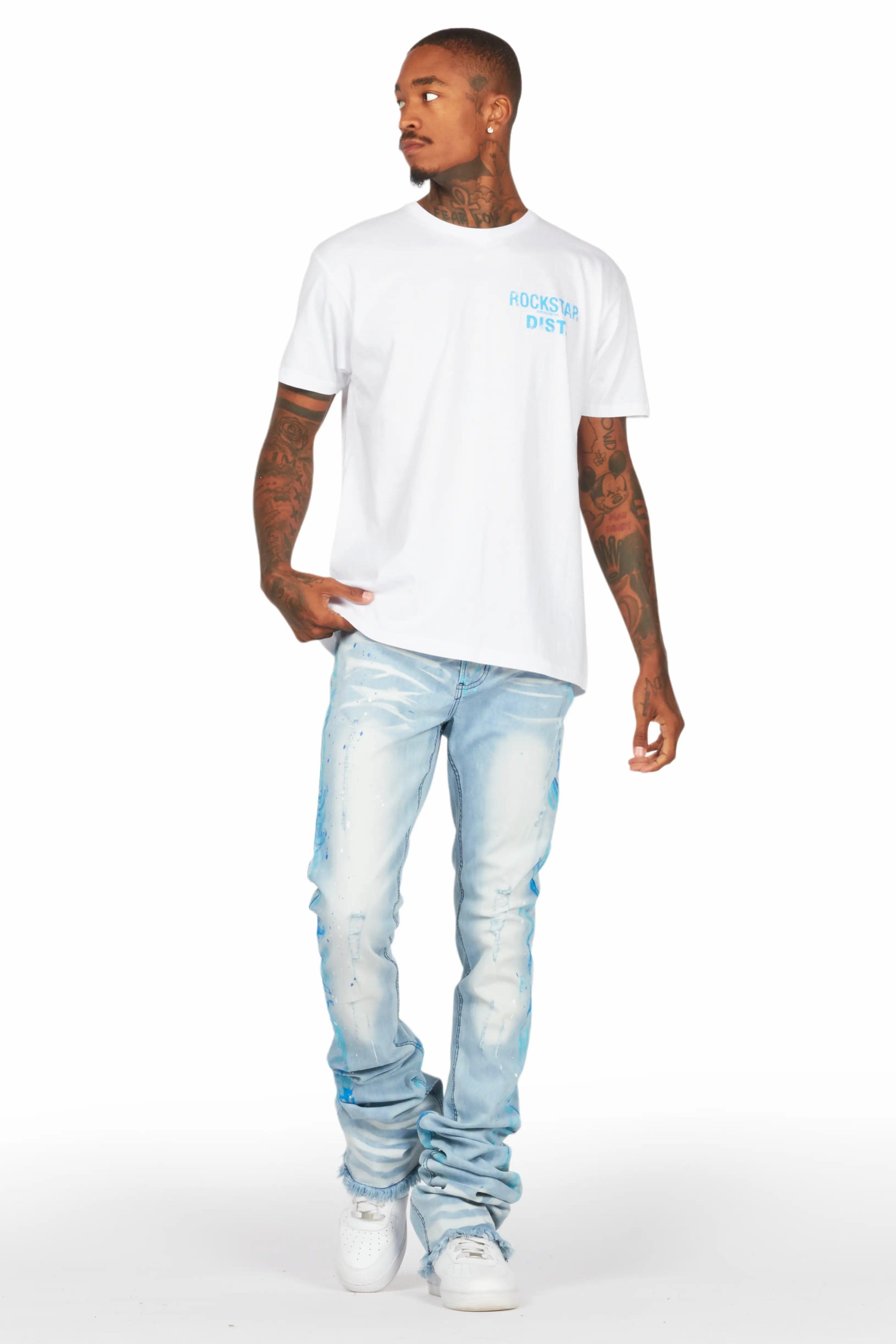 Lake White/Blue T-Shirt/Super Stacked Flare Jean Set Male Product Image