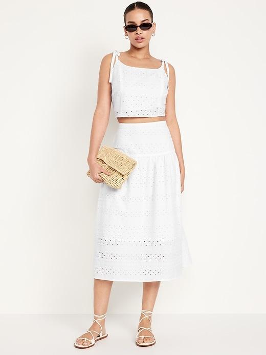 Dropped-Waist Eyelet Midi Skirt Product Image