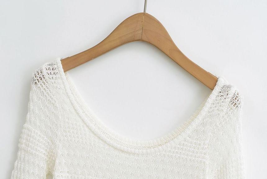 Long-Sleeve Off Shoulder Plain Knit Top Product Image