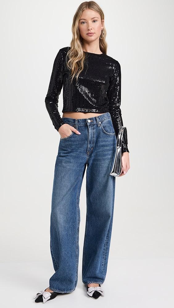 alice + olivia Delaina Long Sleeve Crew Neck Cropped Top | Shopbop Product Image