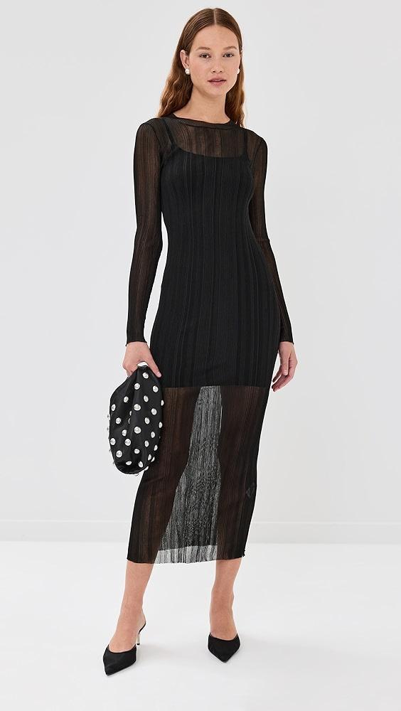 Rosetta Getty Sheer Plissé Long Sleeve Dress | Shopbop Product Image