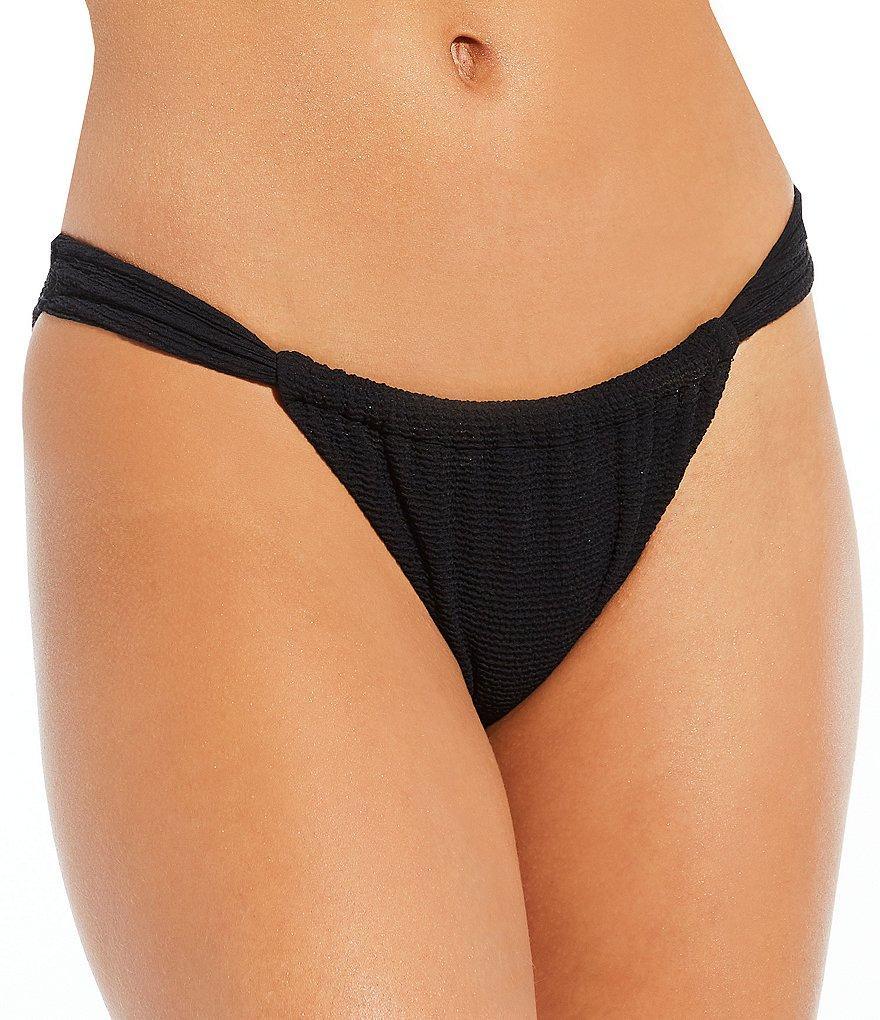 GB Solid Scrunchie Textured Tanga High Leg Hipster Swim Bottom Product Image