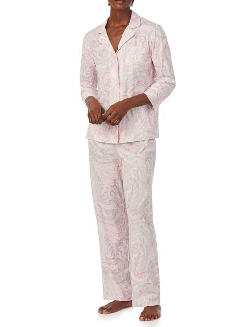 LAUREN Ralph Lauren 3/4 Sleeve Notch Collar Long PJ Set (Blush Paisley) Women's Pajama Sets Product Image